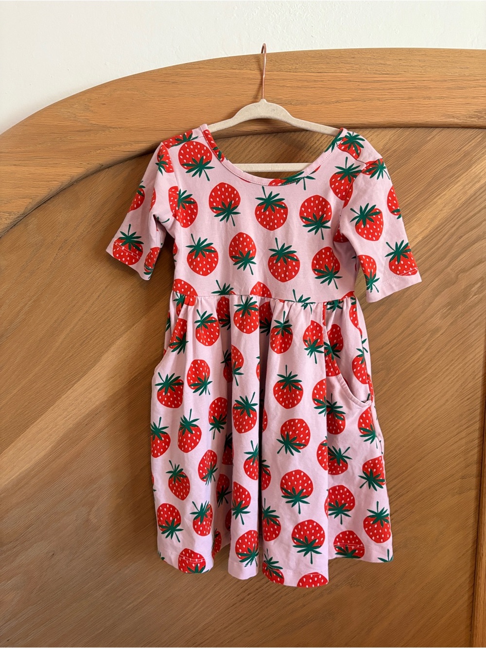 Hanna Andersson Girls Pink Strawberry Print Cotton Play Dress with pockets